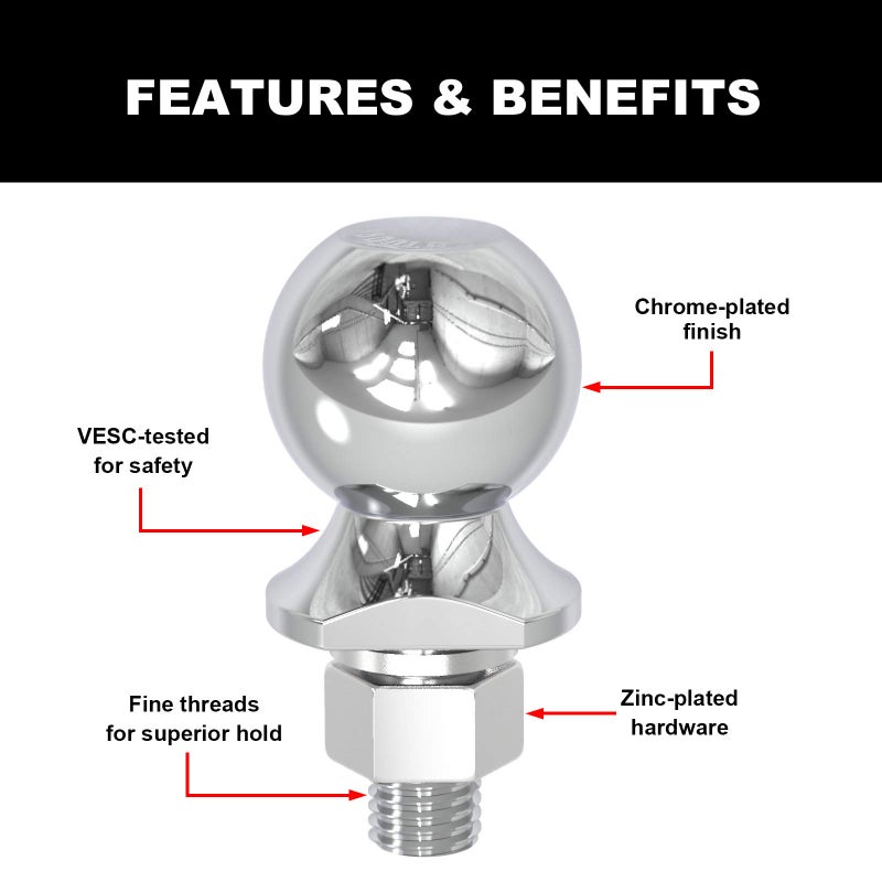 Torin ATRLY2019B Trailer Hitch Ball, 2 Inch Diameter, 1.75 Ton (3,500 lbs), 3/4 x 1-3/4-Inch Shank - Image 4